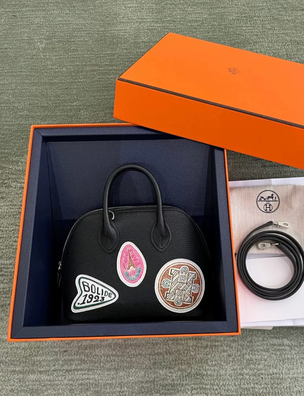 HERMÈS Limited Edition Mini Bolide 1923 Travel Black Chevre Palladium hardware - Image 2