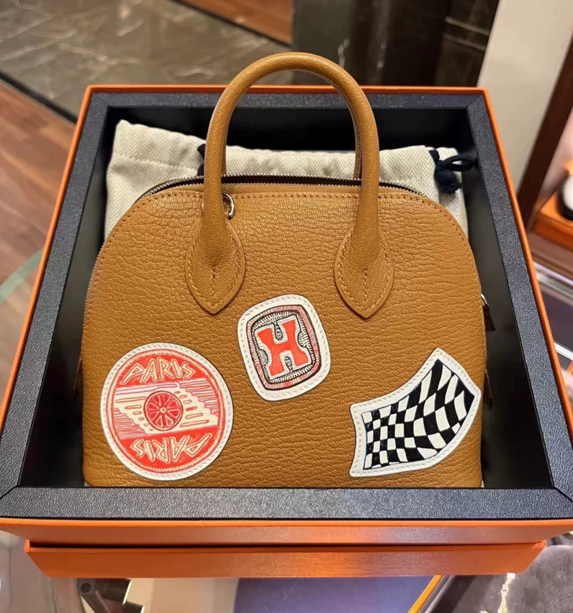 HERMÈS Limited Edition Mini Bolide 1923 Travel Caramel Chevre Palladium hardware - Image 2