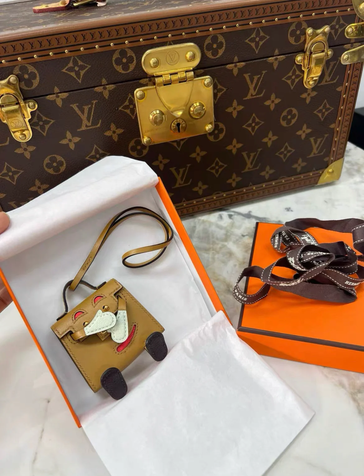 Hermes Limited Edition Quelle Idole Doll Bag Charm Sable Mushroom Havane & Black - Image 2