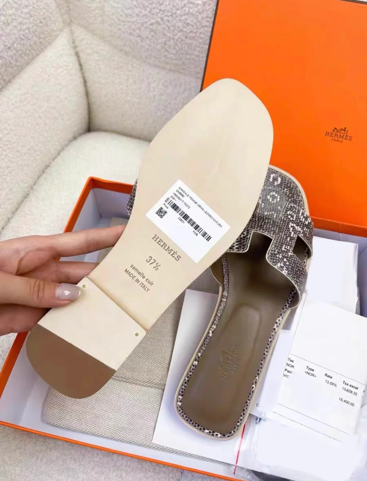 HERMES Lizard Oran Sandals 37.5 Ombre - Image 4