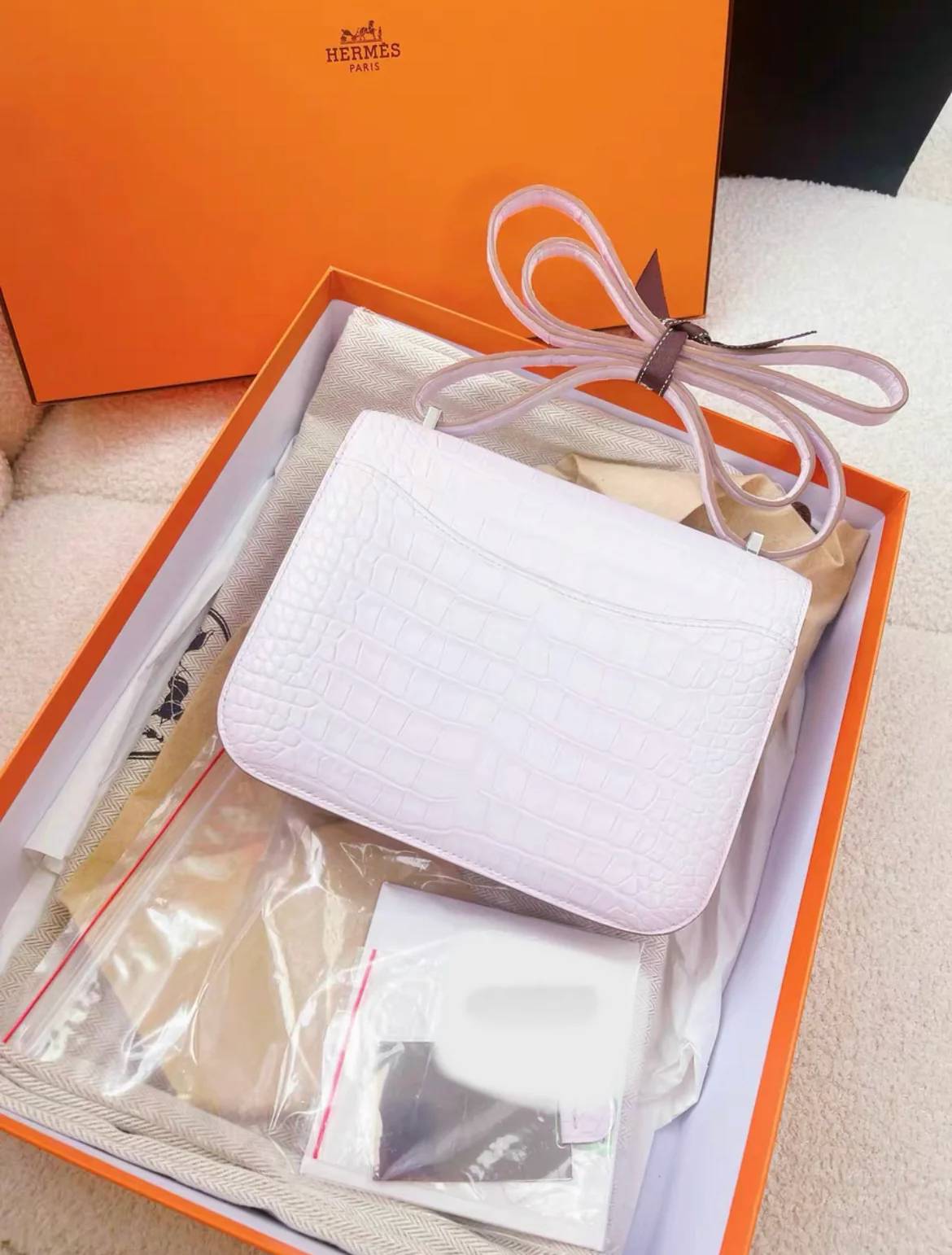 HERMES MATTE MAUVE PALE ALLIGATOR MINI CONSTANCE WITH PALLADIUM HARDWARE - Image 6