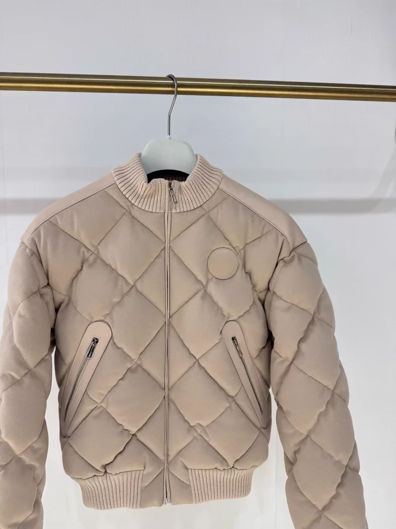 Hermes chai-colored cashmere and leather quilted down jacket, - Image 2