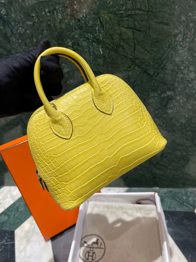 Hermes Mini Bolide M9 Marigold Yellow Matte crocodile leather palladium hardware - Image 3
