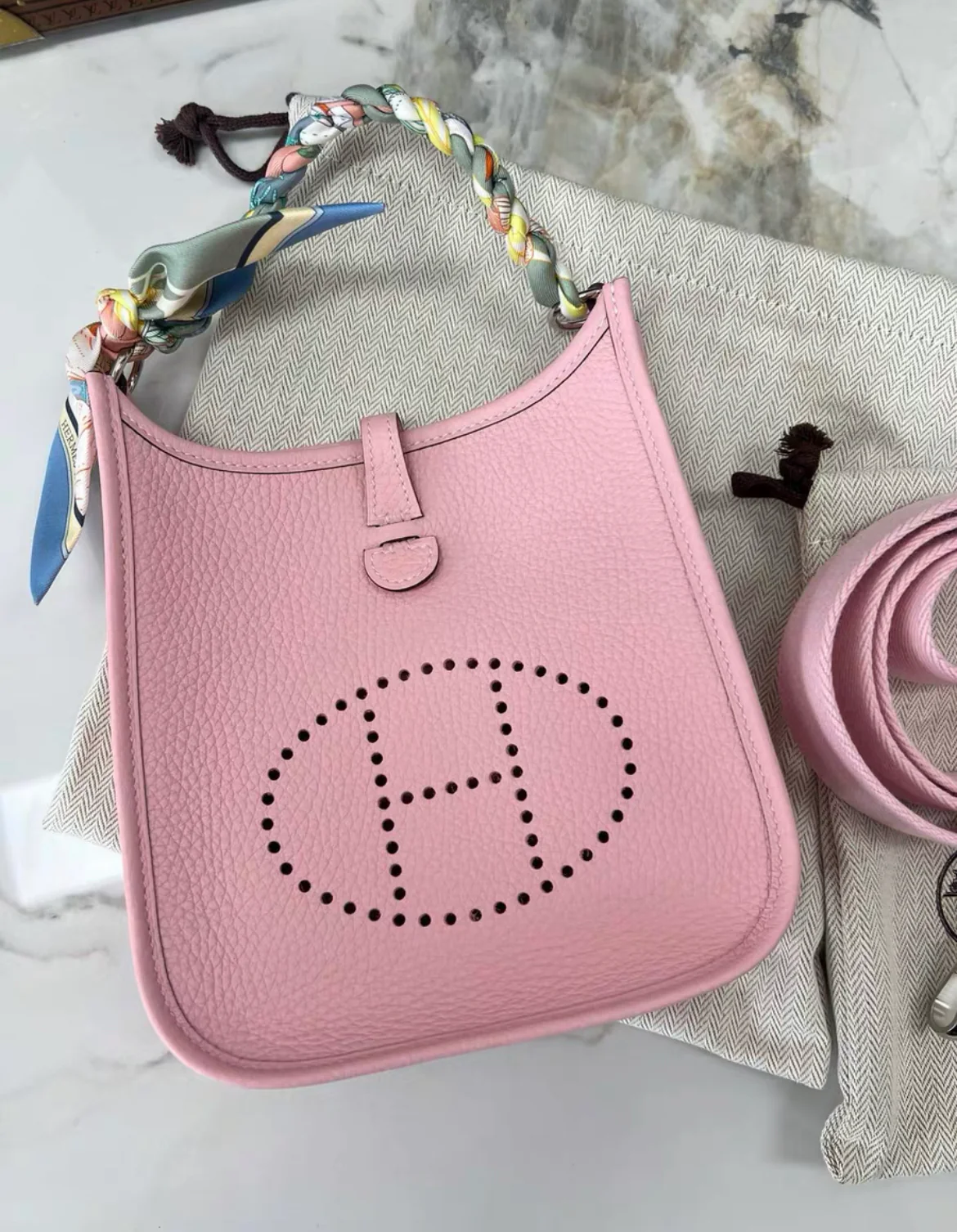 Hermes Mini Evelyne Pink Rose Sakura stamp W - Image 3