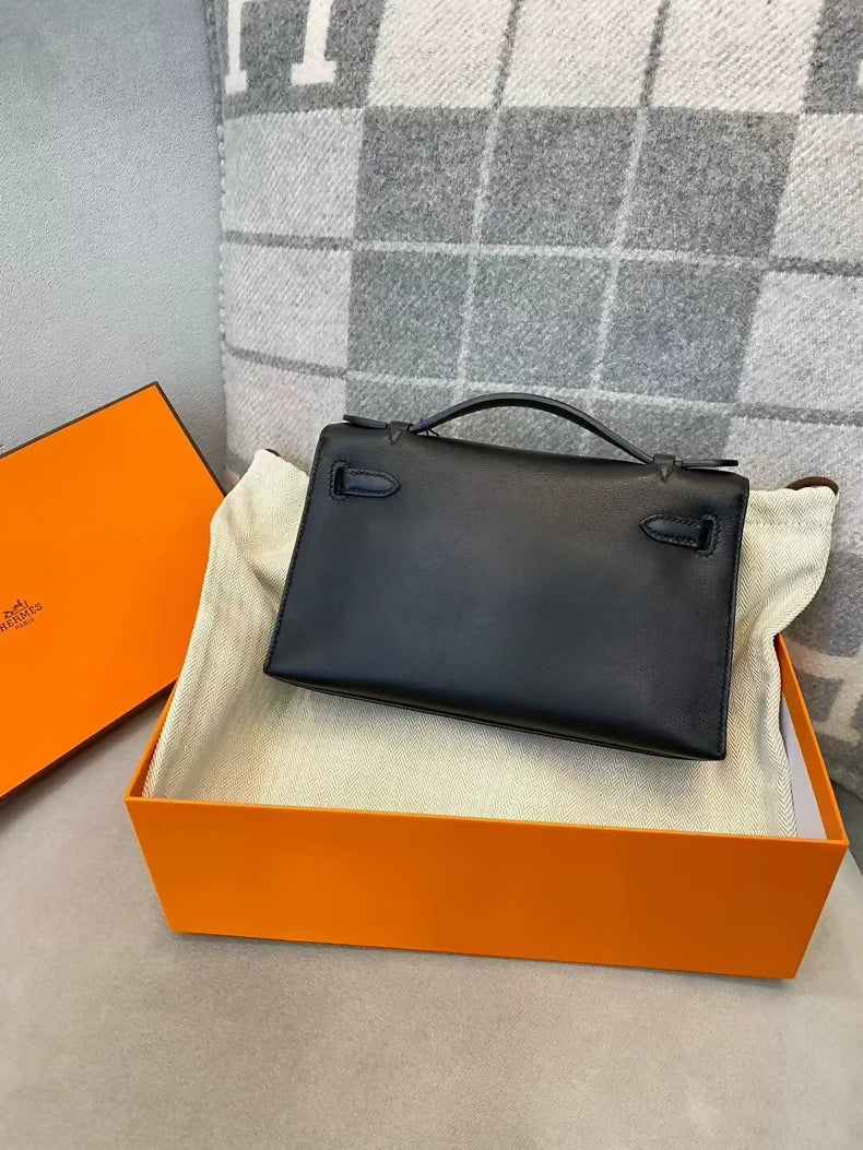 Hermes Kelly pochette black swift leather palladium hardware - Image 2