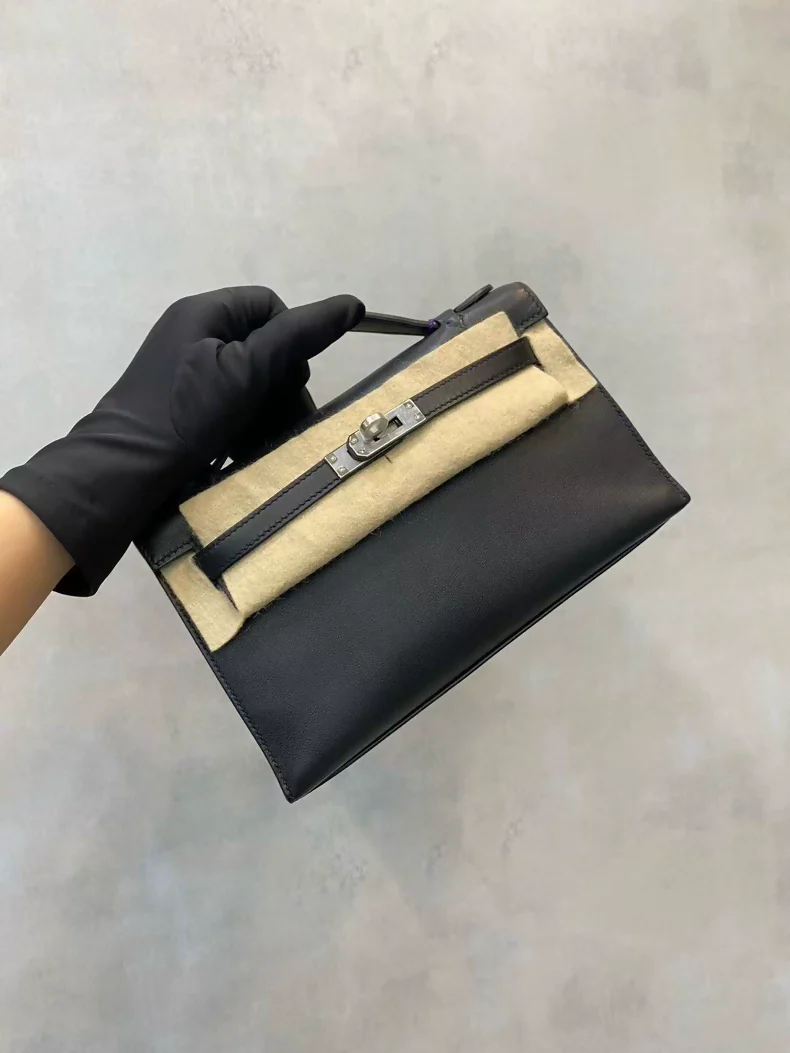 Hermes Kelly pochette black swift leather palladium hardware - Image 3