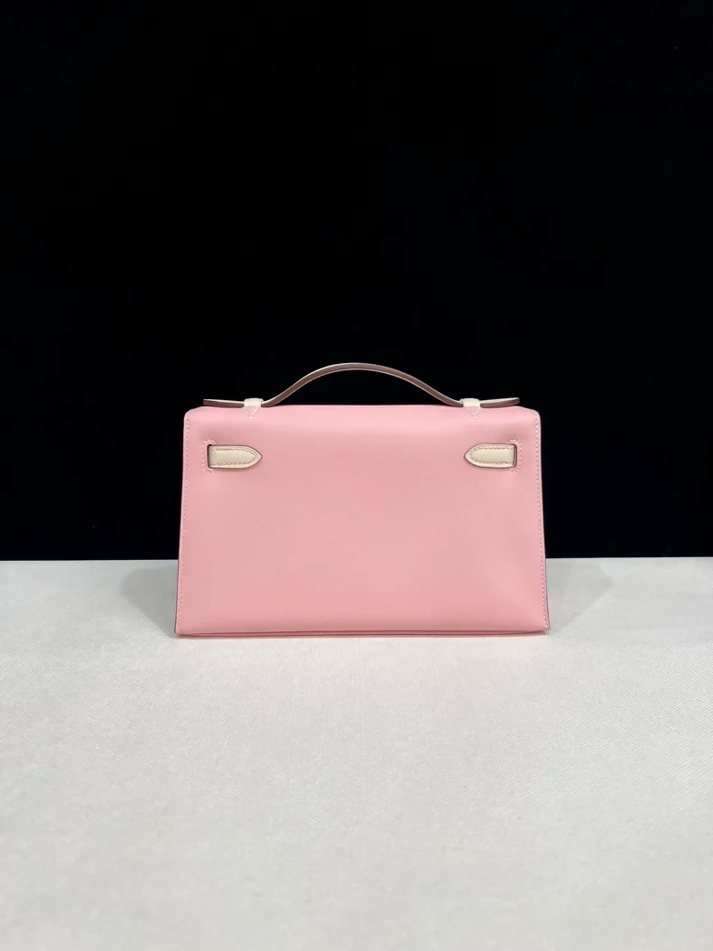 Hermes Kelly pochette pink Sakura & cream white swift leather palladium hardware - Image 2