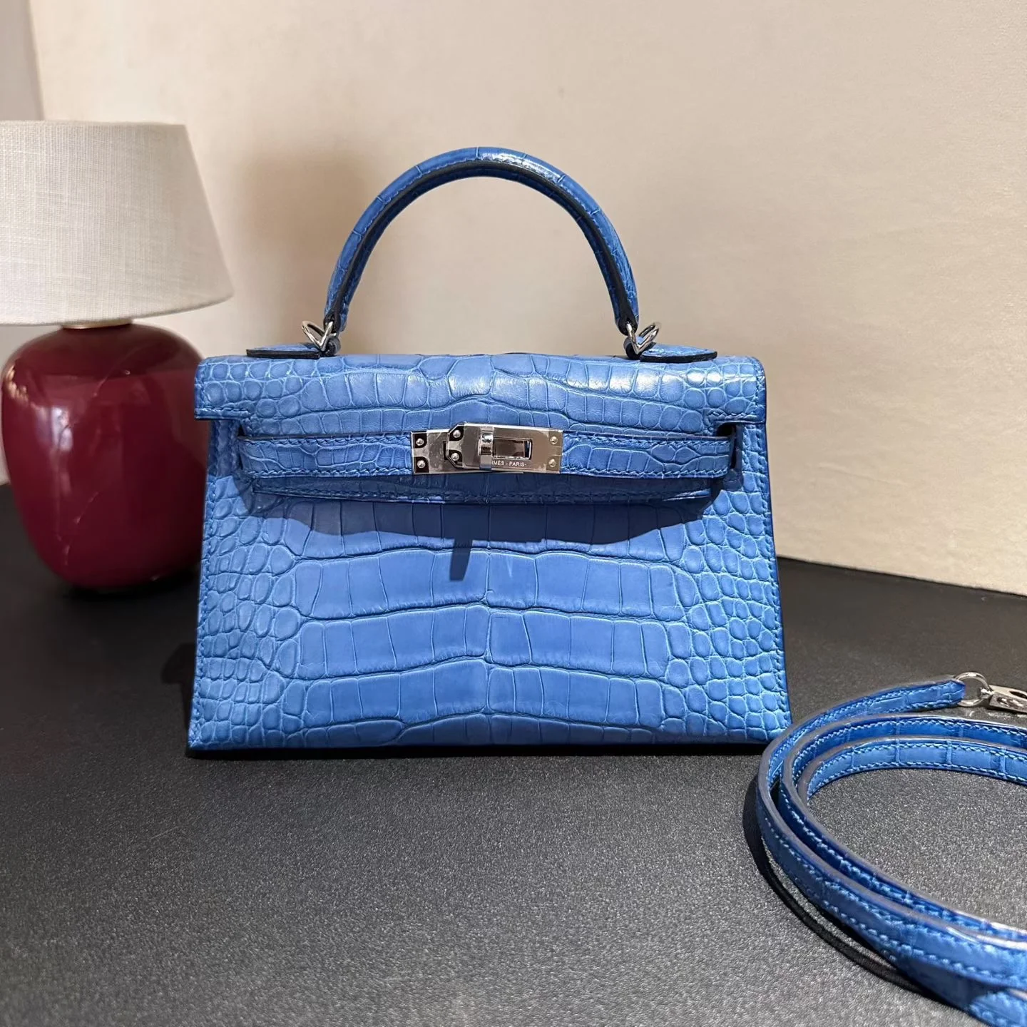 Hermes Mini Kelly 20 Blue Mykonos Matte alligator palladium hardware