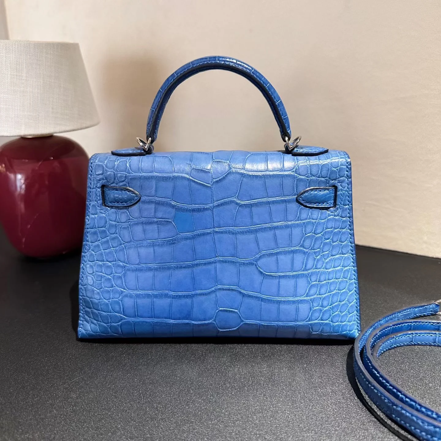 Hermes Mini Kelly 20 Blue Mykonos Matte alligator palladium hardware - Image 2