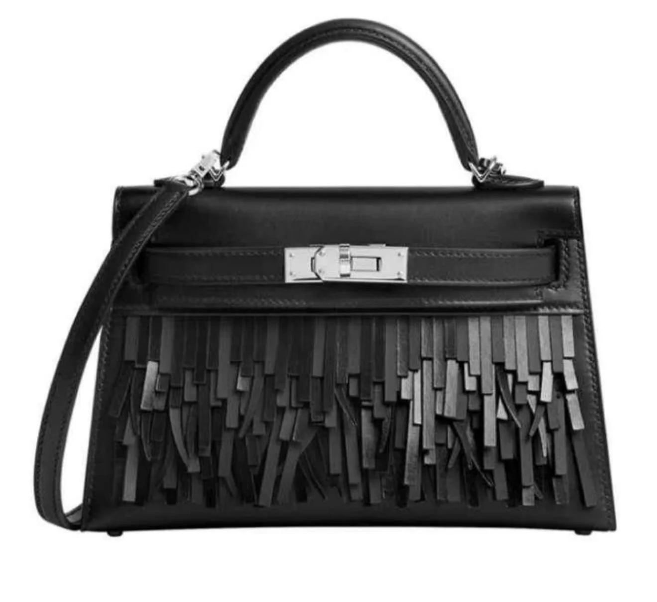 Hermes mini Kelly 20 Fringe Pampille Black Box/Swift leather palladium hardware - Image 2