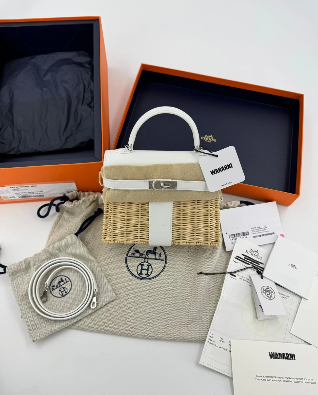 Hermès Mini Kelly 20 “Picnic” White Swift Leather & Palladium Hardware - Image 2