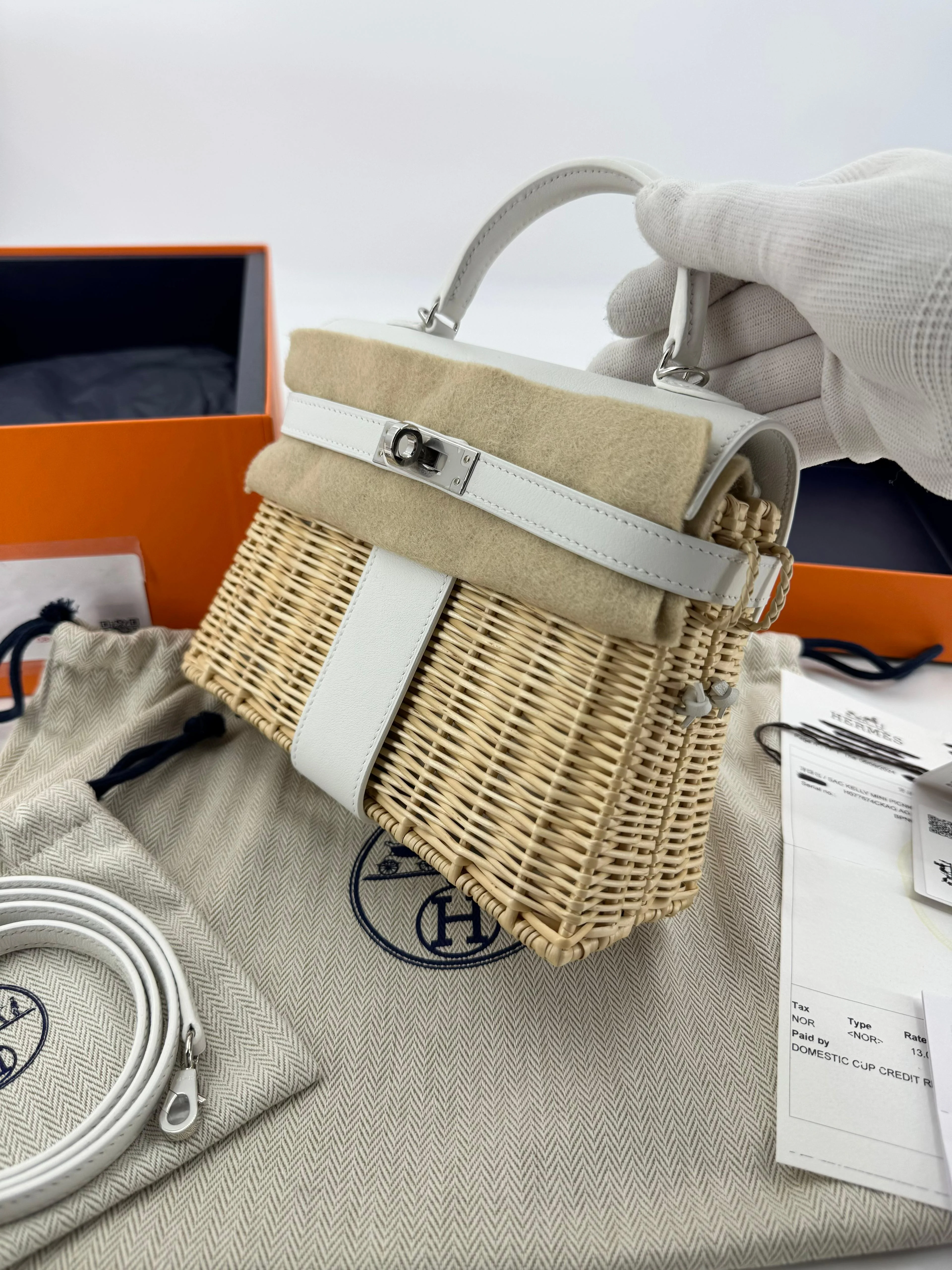 Hermès Mini Kelly 20 “Picnic” White Swift Leather & Palladium Hardware - Image 5