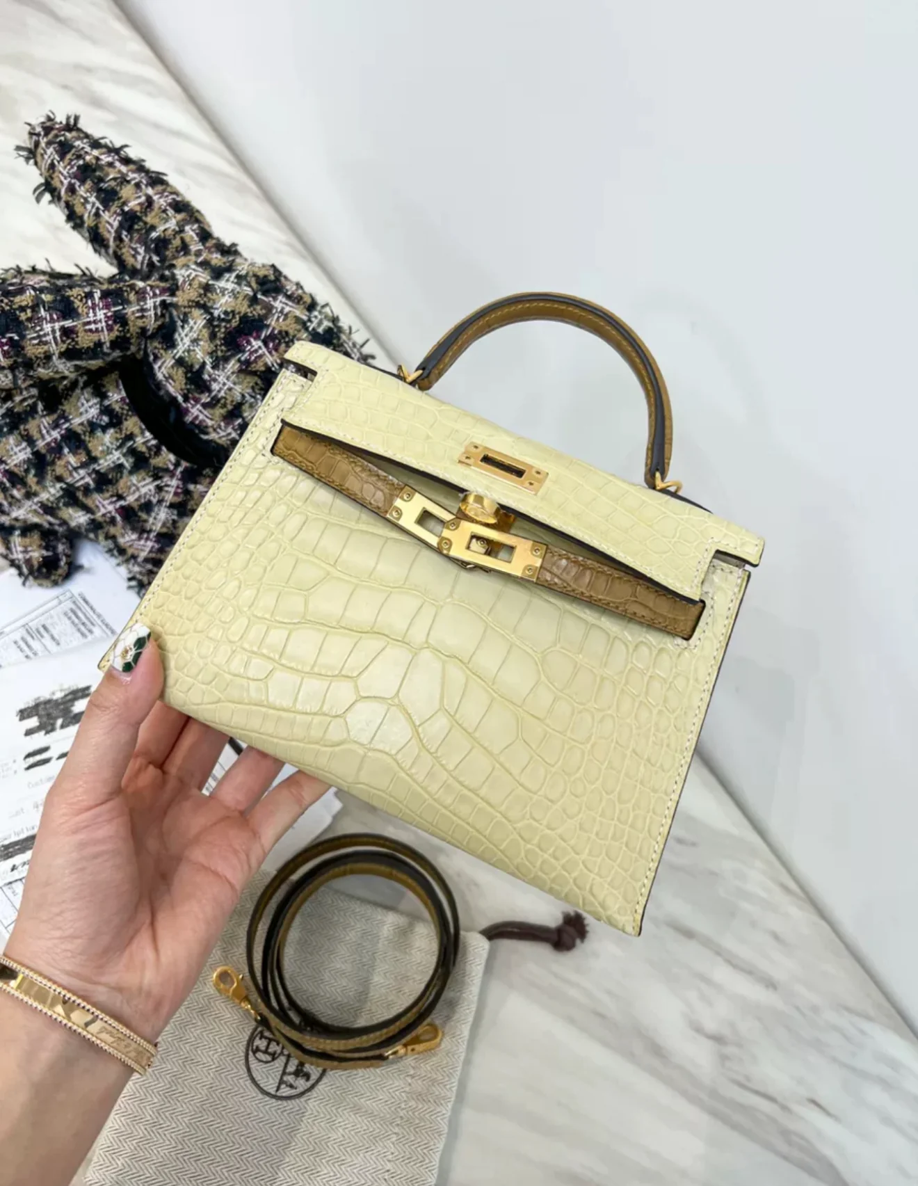 Hermes Mini Kelly 20 Vanille Matte Alligator - Image 3