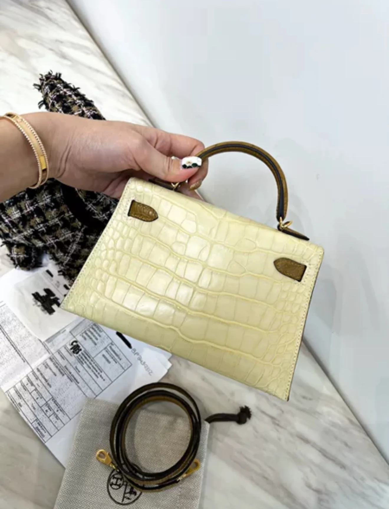 Hermes Mini Kelly 20 Vanille Matte Alligator - Image 5