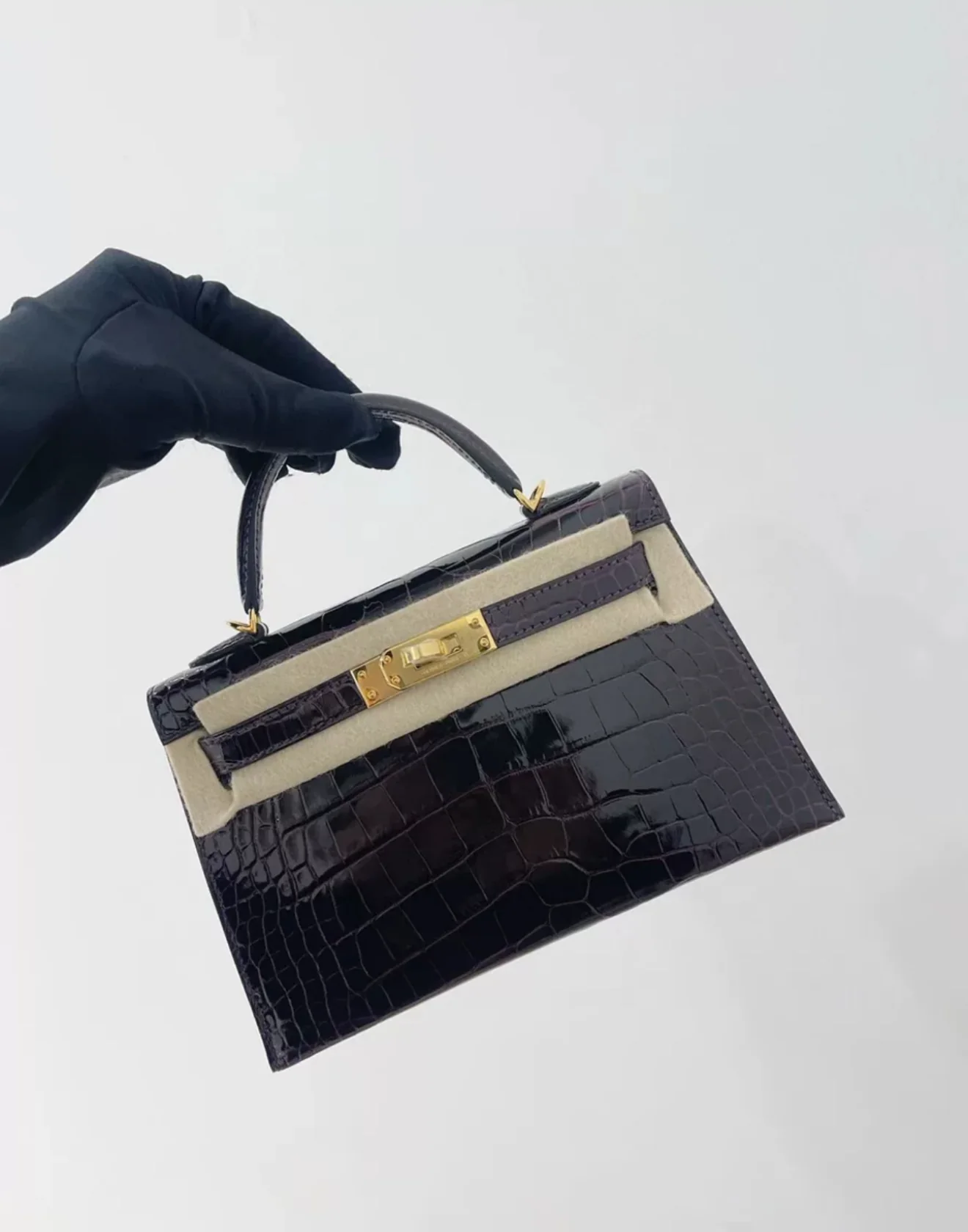 Hermes Mini Kelly Aubergine Niloticus Crocodile with Gold Hardware - Image 4