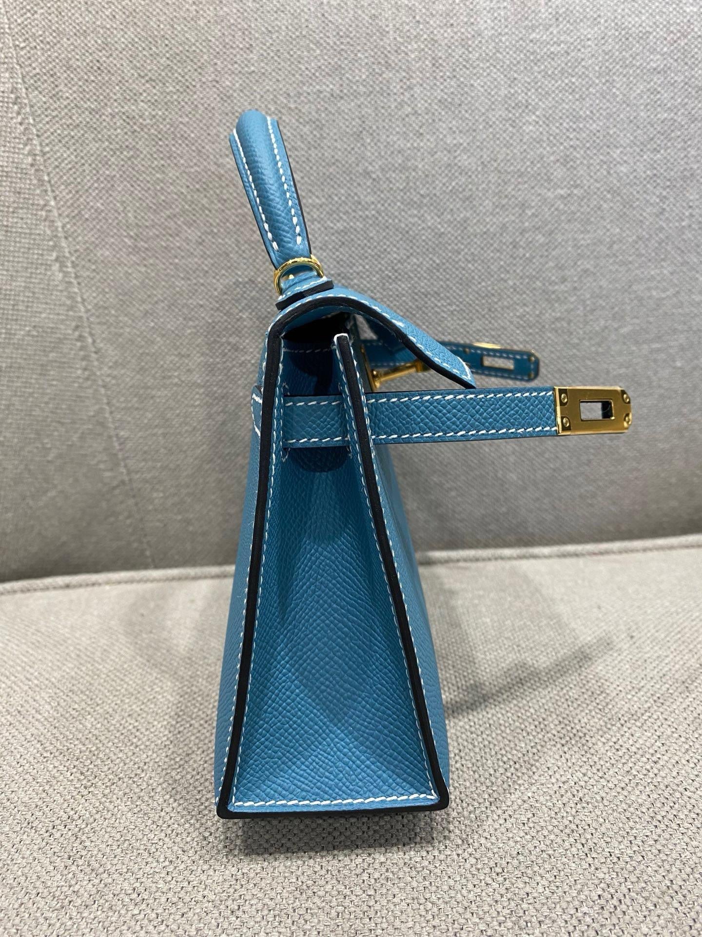 Hermes Mini Kelly Bleu Jean Epsom Gold Hardware - Image 4