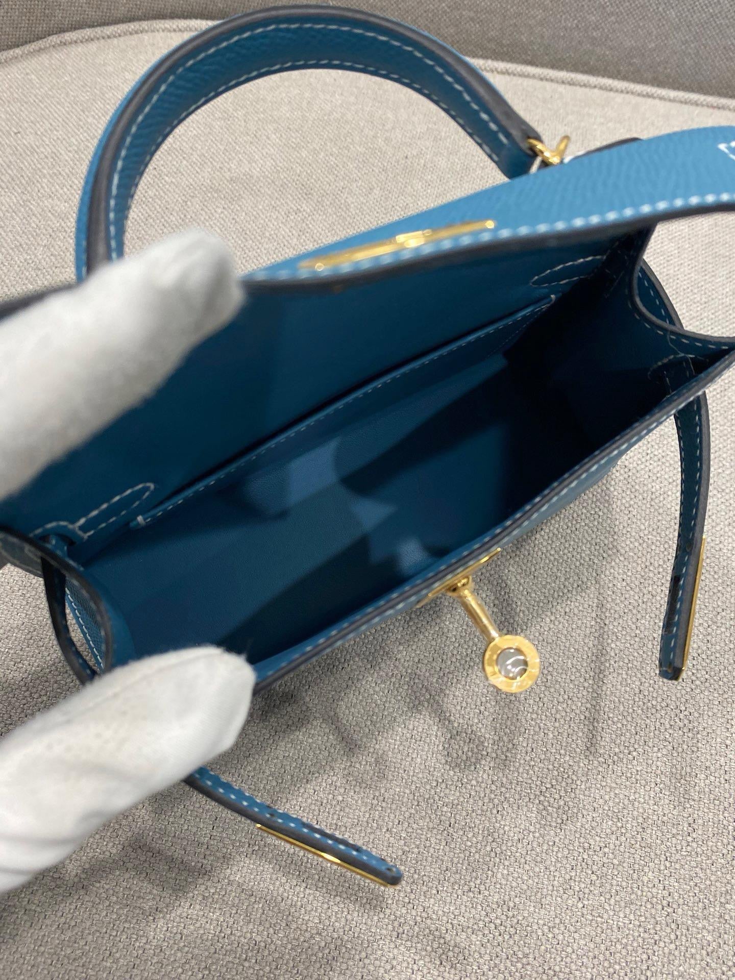 Hermes Mini Kelly Bleu Jean Epsom Gold Hardware - Image 9