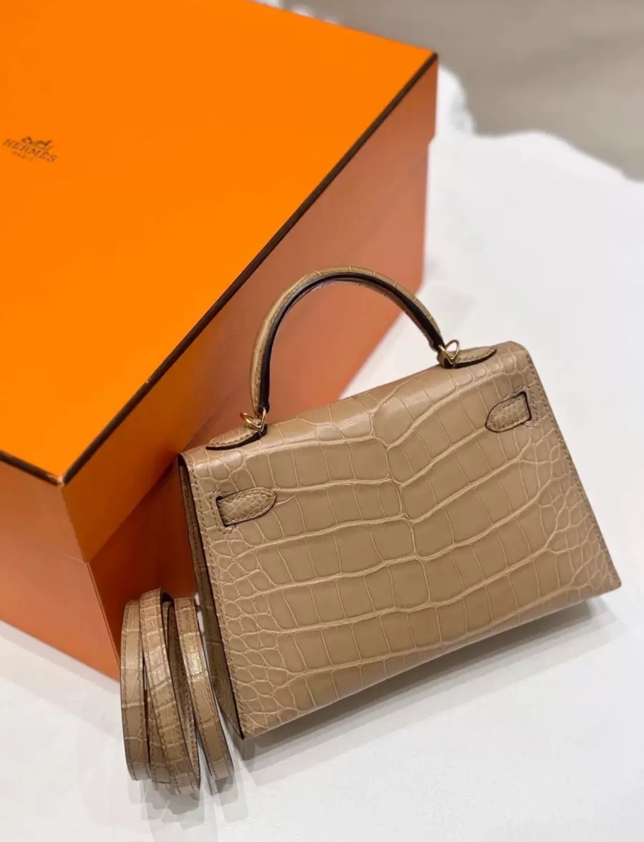 HERMÈS Mini Kelly Chai (0M) Matte Alligator Gold hardware - Image 2