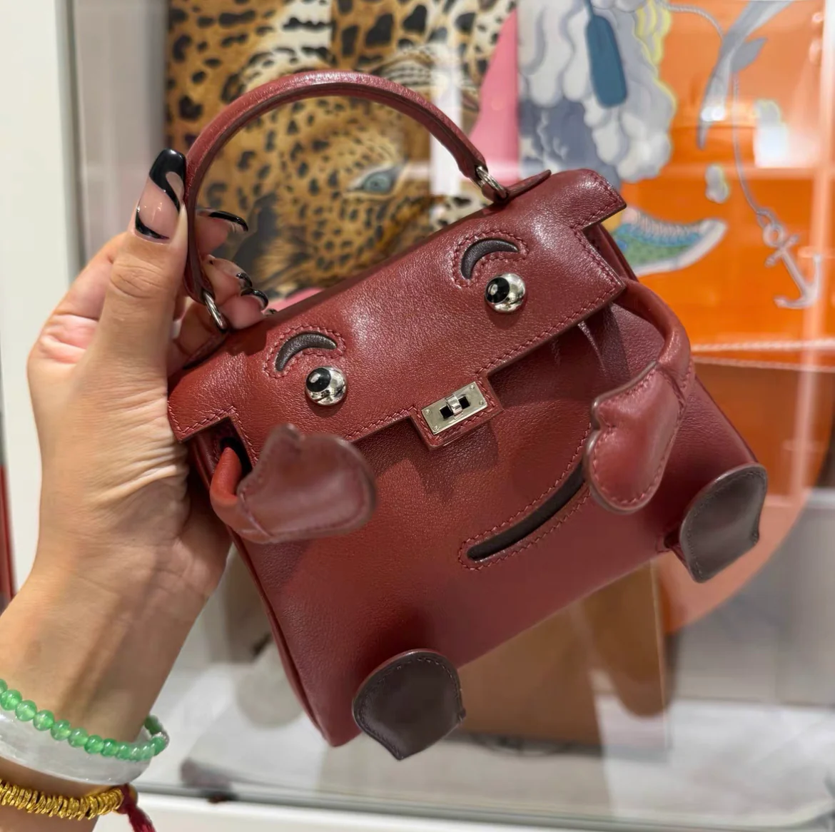 HERMES Mini Kelly Doll Red Burgundy Brown Leather Top Handle Satchel Tote Bag - Image 5