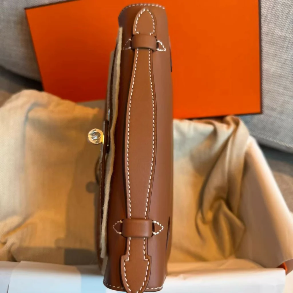 Hermès Mini Kelly Pochette Gold Brown Swift Leather PalladiumHardware - Image 2