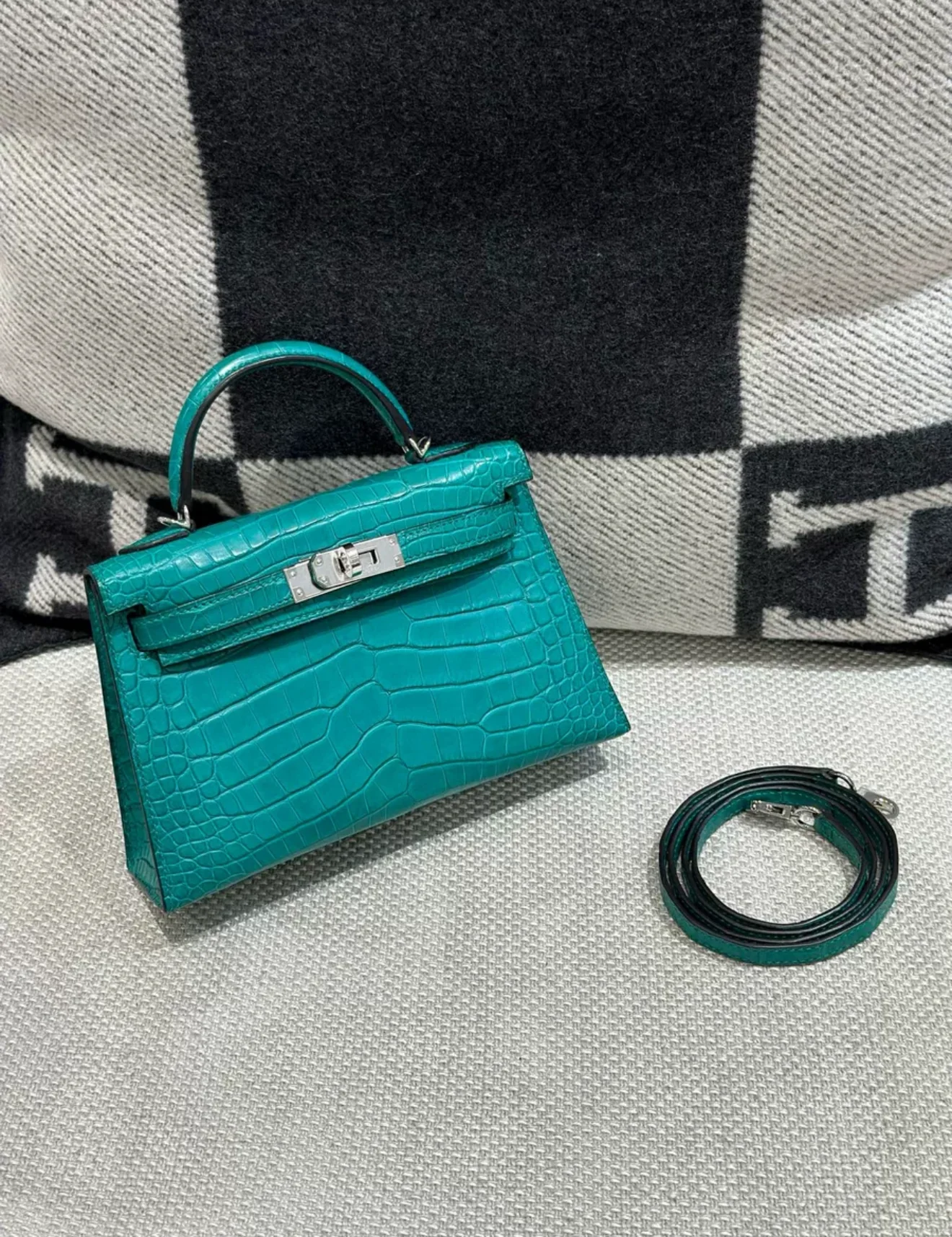 Hermes Mini Kelly Green Malachite Matte Crocodile Leather Palladium Hardware