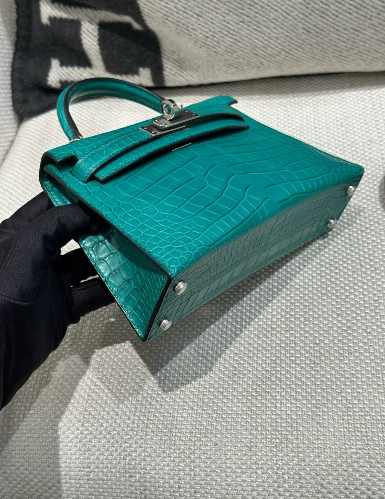 Hermes Mini Kelly Green Malachite Matte Crocodile Leather Palladium Hardware - Image 4