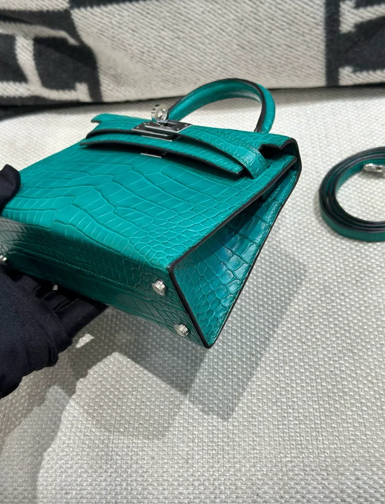 Hermes Mini Kelly Green Malachite Matte Crocodile Leather Palladium Hardware - Image 6