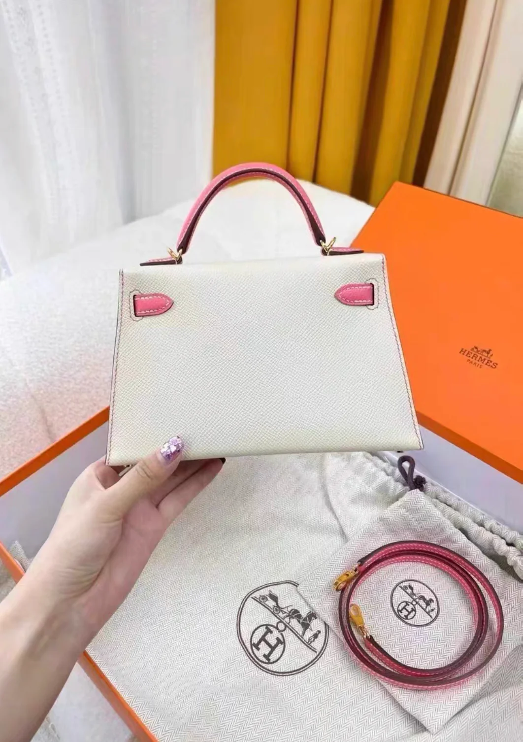 Hermès mini Kelly HSS Epsom Craie / Rose Azalée Gold Hardware - Image 3