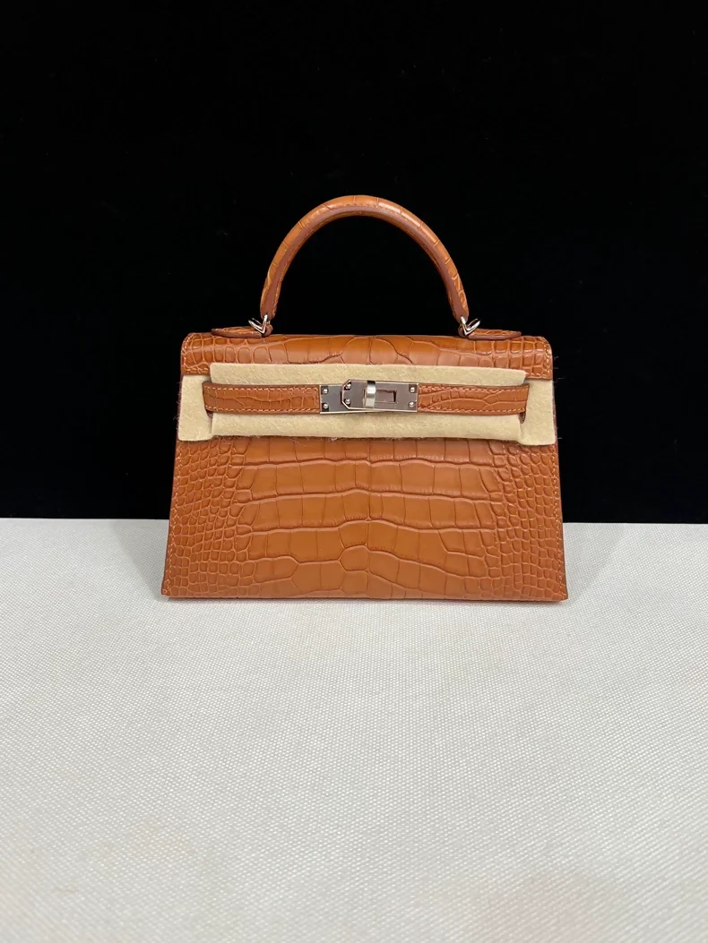 Hermes Mini Kelly 20 Gold Brown Matte Alligator Palladium Hardware - Image 2