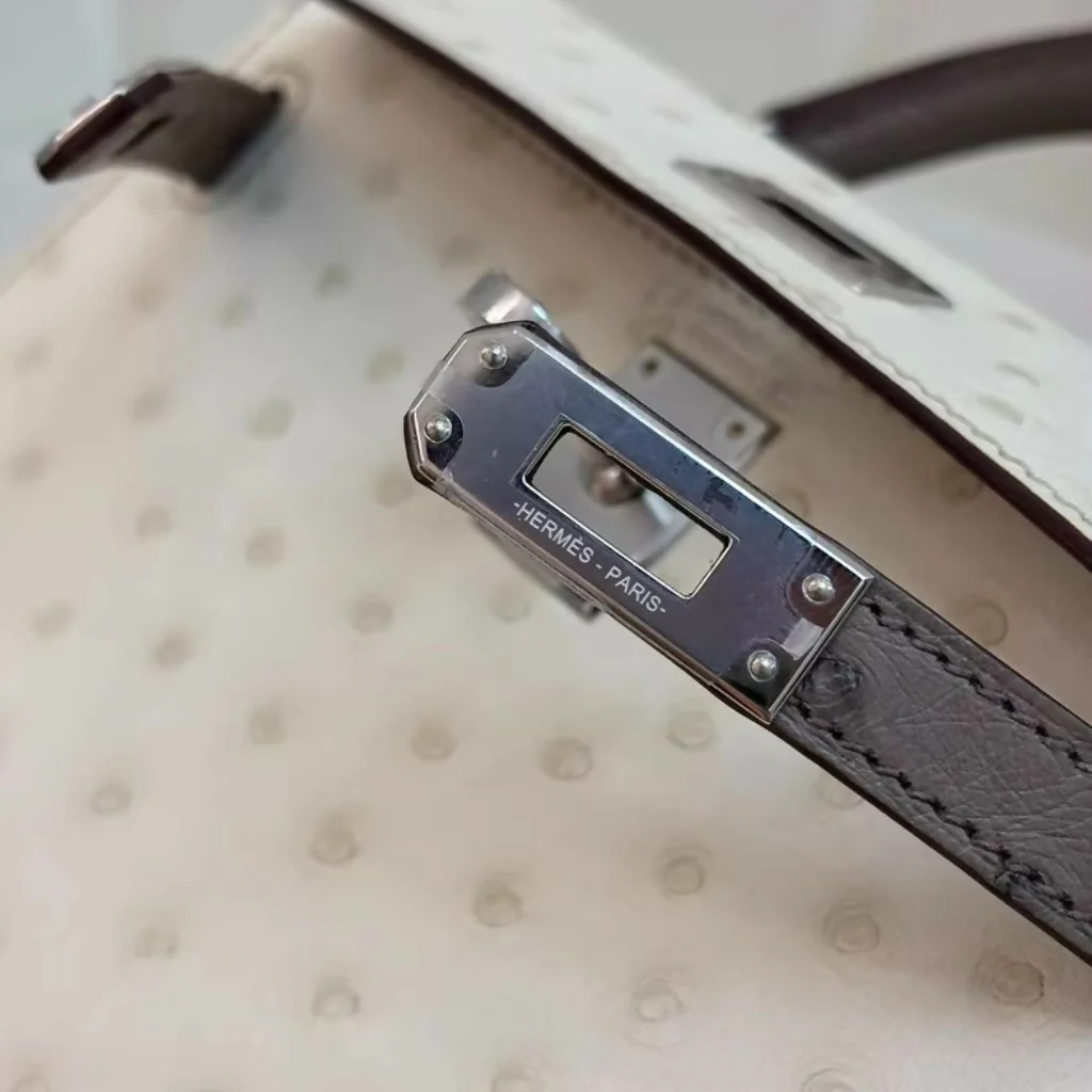 Hermès Mini Kelly Beton & Gris Asphalt Ostrich Leather Palladium Hardware - Image 3