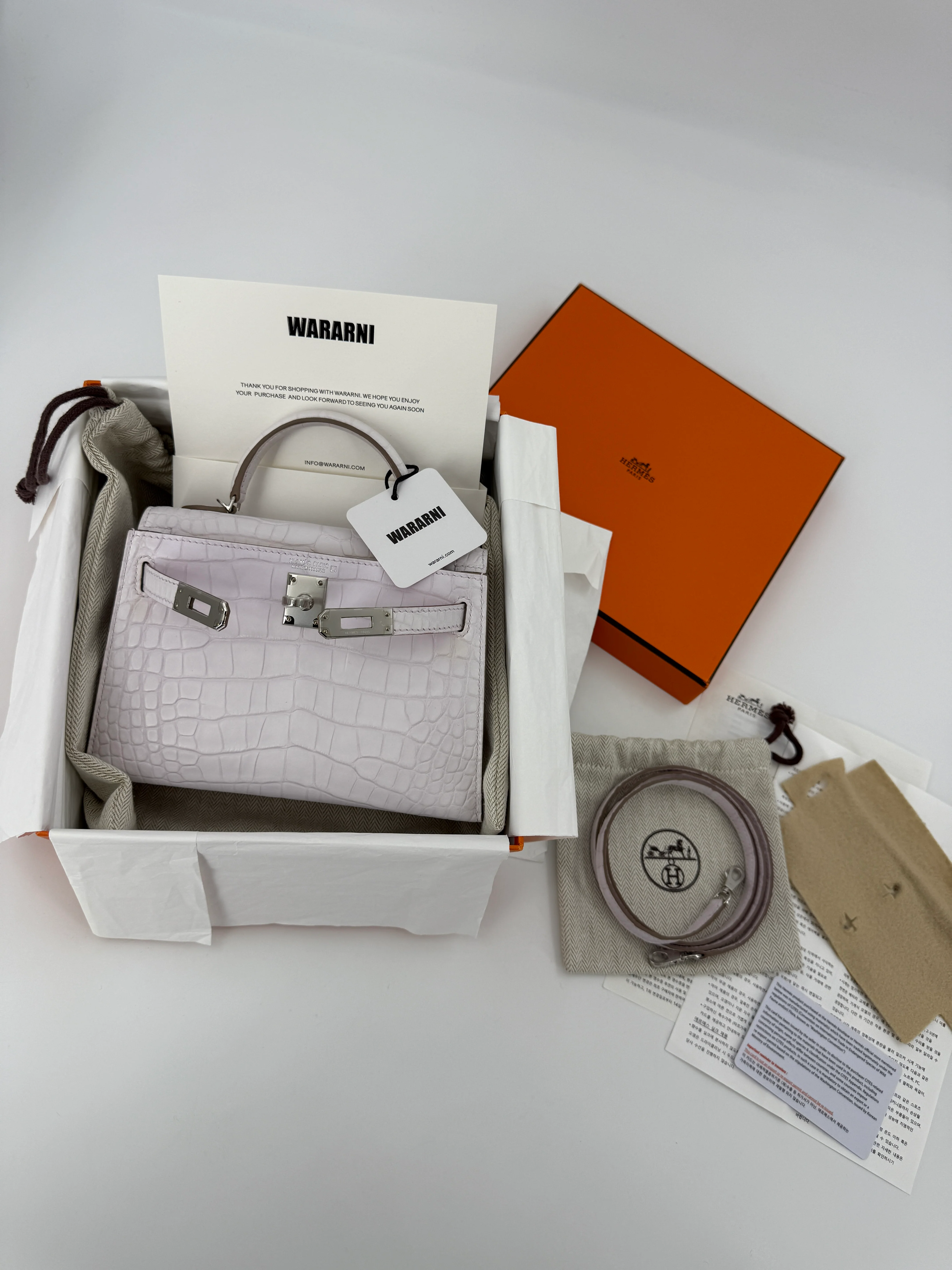 Hermes Mini Kelly 20 mauve pale matte alligator leather palladium hardware - Image 2