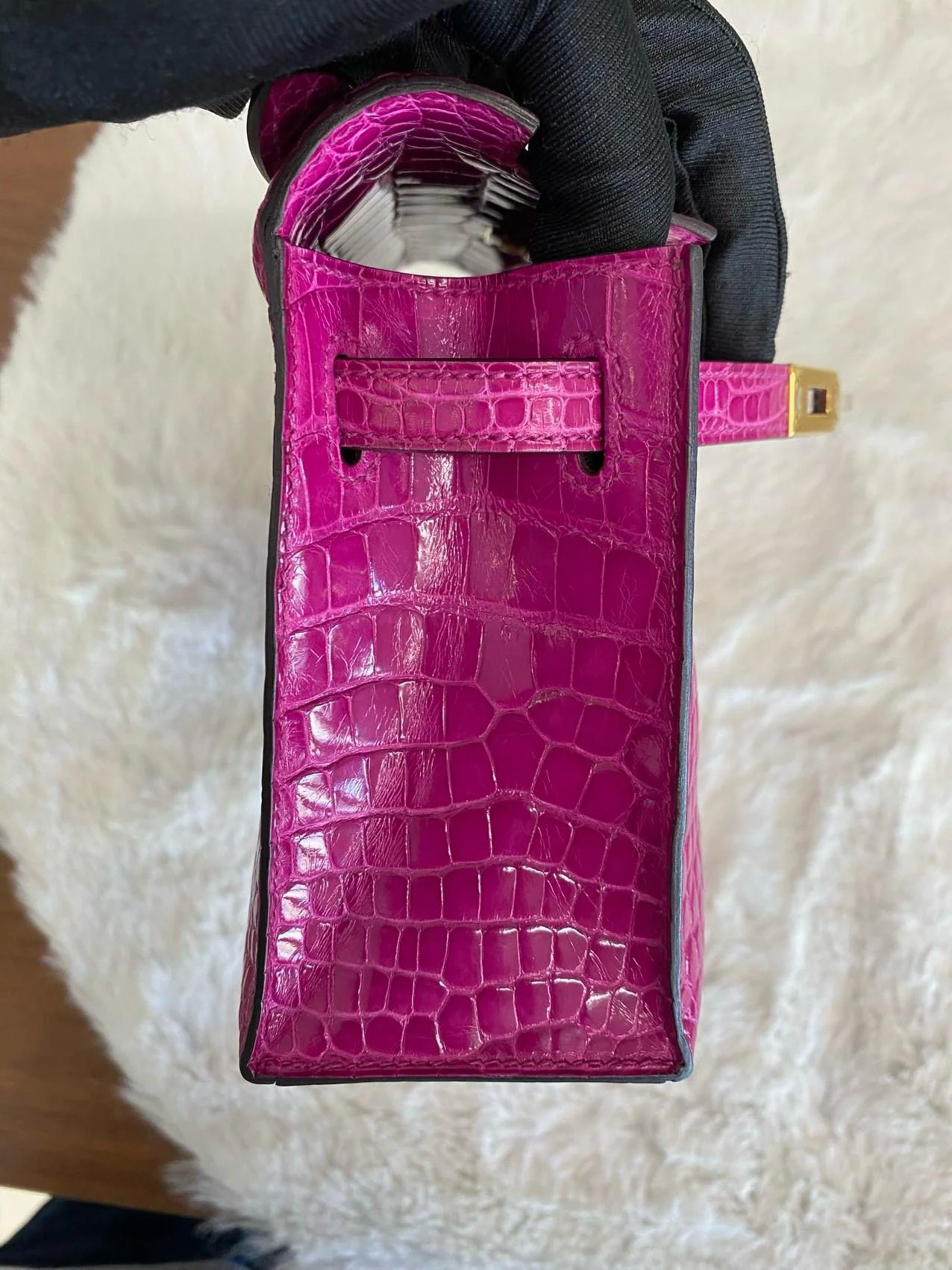 HERMÈS MINI KELLY POCHETTE ROSE SCHEHERAZADE SHINY ALLIGATOR GOLD HARDWARE - Image 10