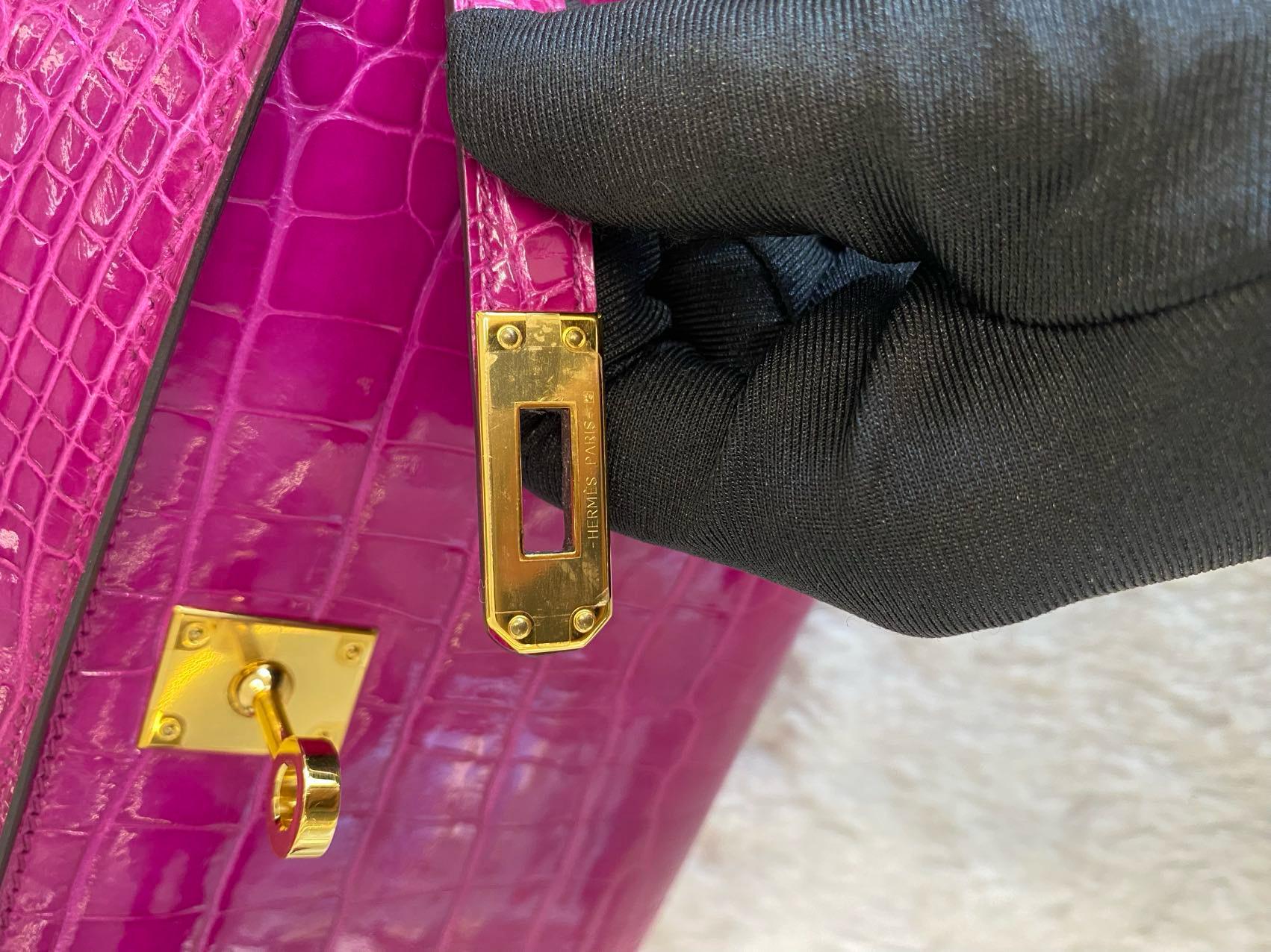 HERMÈS MINI KELLY POCHETTE ROSE SCHEHERAZADE SHINY ALLIGATOR GOLD HARDWARE - Image 11