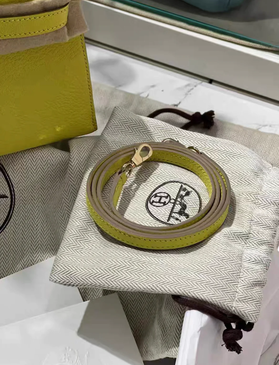 Hermes Mini Kelly Sellier Bag Lime Chevre Leather light gold hardware - Image 4