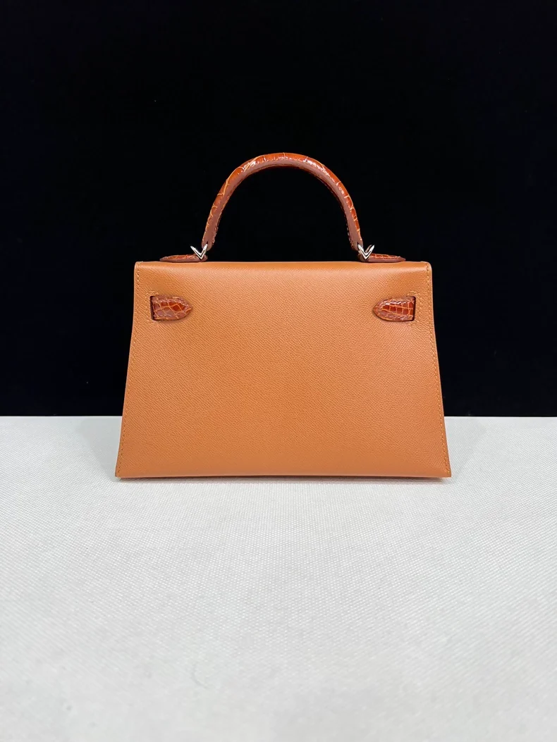 HERMÈS KELLY SELLIER MINI TOUCH GOLD/MIEL MADAM LEATHER/SHINY ALLIGATOR PALLADIUM HARDWARE - Image 3