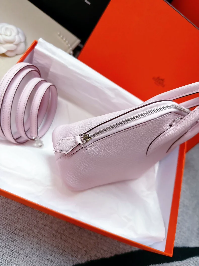 Hermes Mini bolide 3Q Sakura pink chèvre leather palladium hardware - Image 3