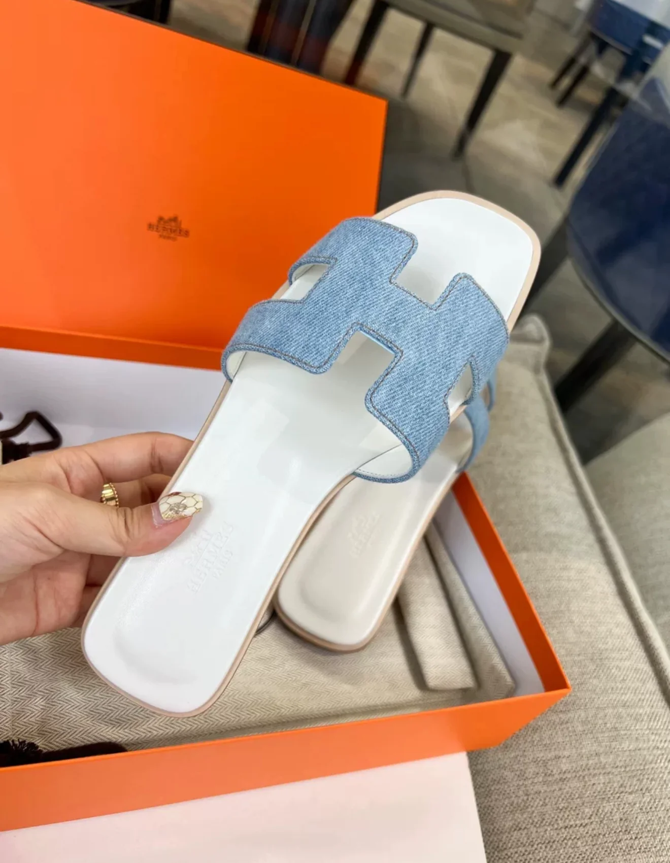 Hermès Oran Sandals Clear Blue Denim - Image 3