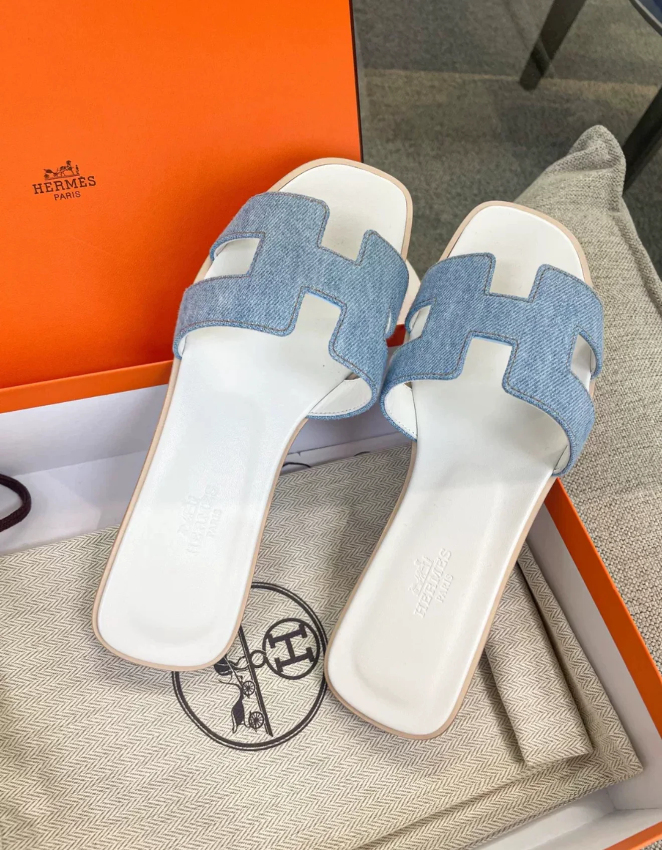 Hermès Oran Sandals Clear Blue Denim - Image 4
