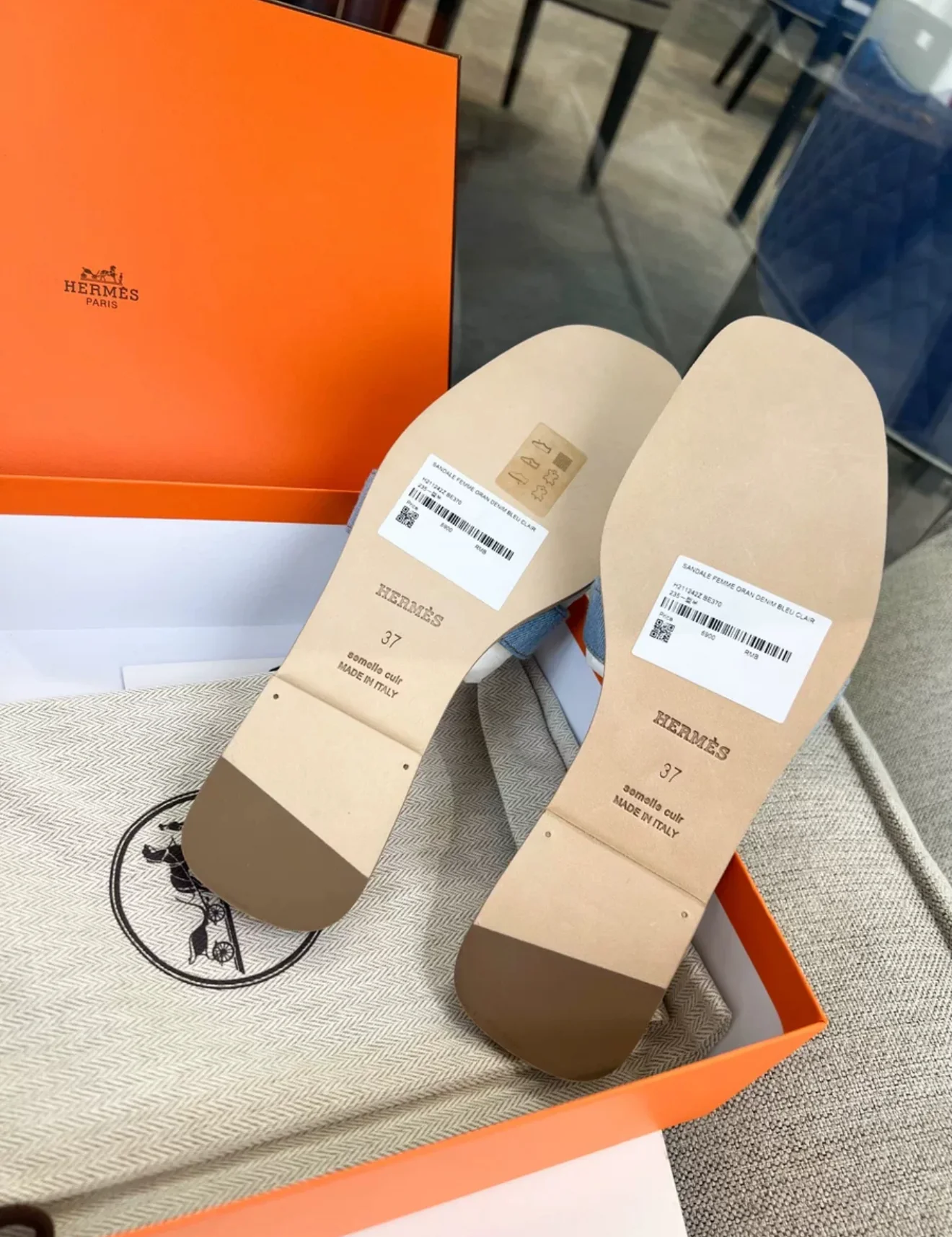 Hermès Oran Sandals Clear Blue Denim - Image 6