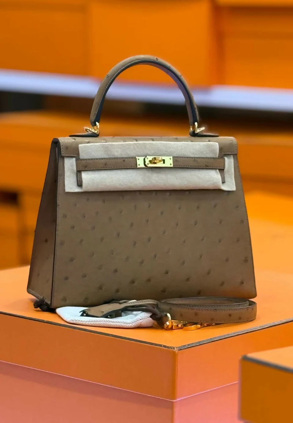 Hermes kelly 25 gold ostrich leather with gold hardware - Image 2