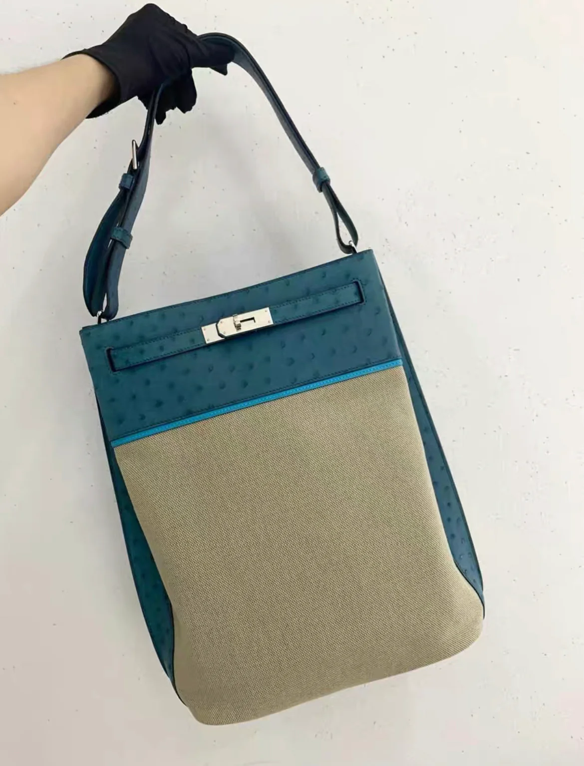 HERMES Ostrich Toile So Kelly 26 - Image 3