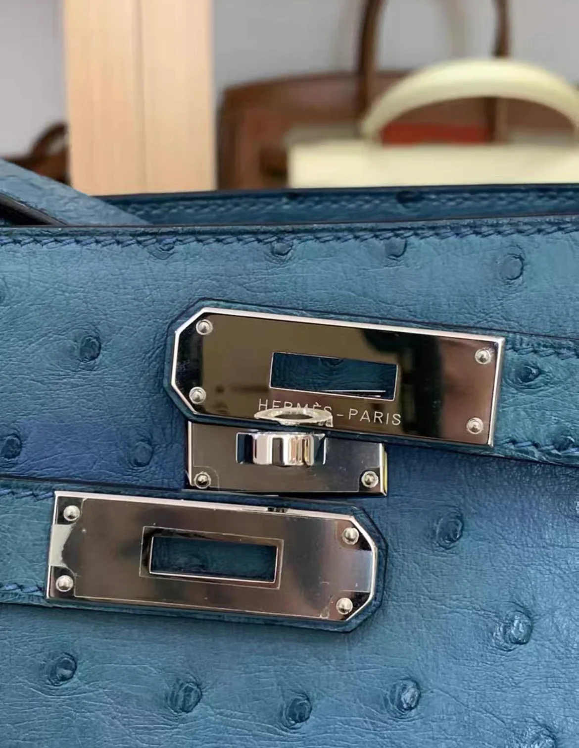 HERMES Ostrich Toile So Kelly 26 - Image 8