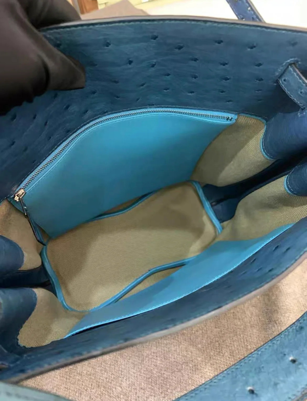 HERMES Ostrich Toile So Kelly 26 - Image 9