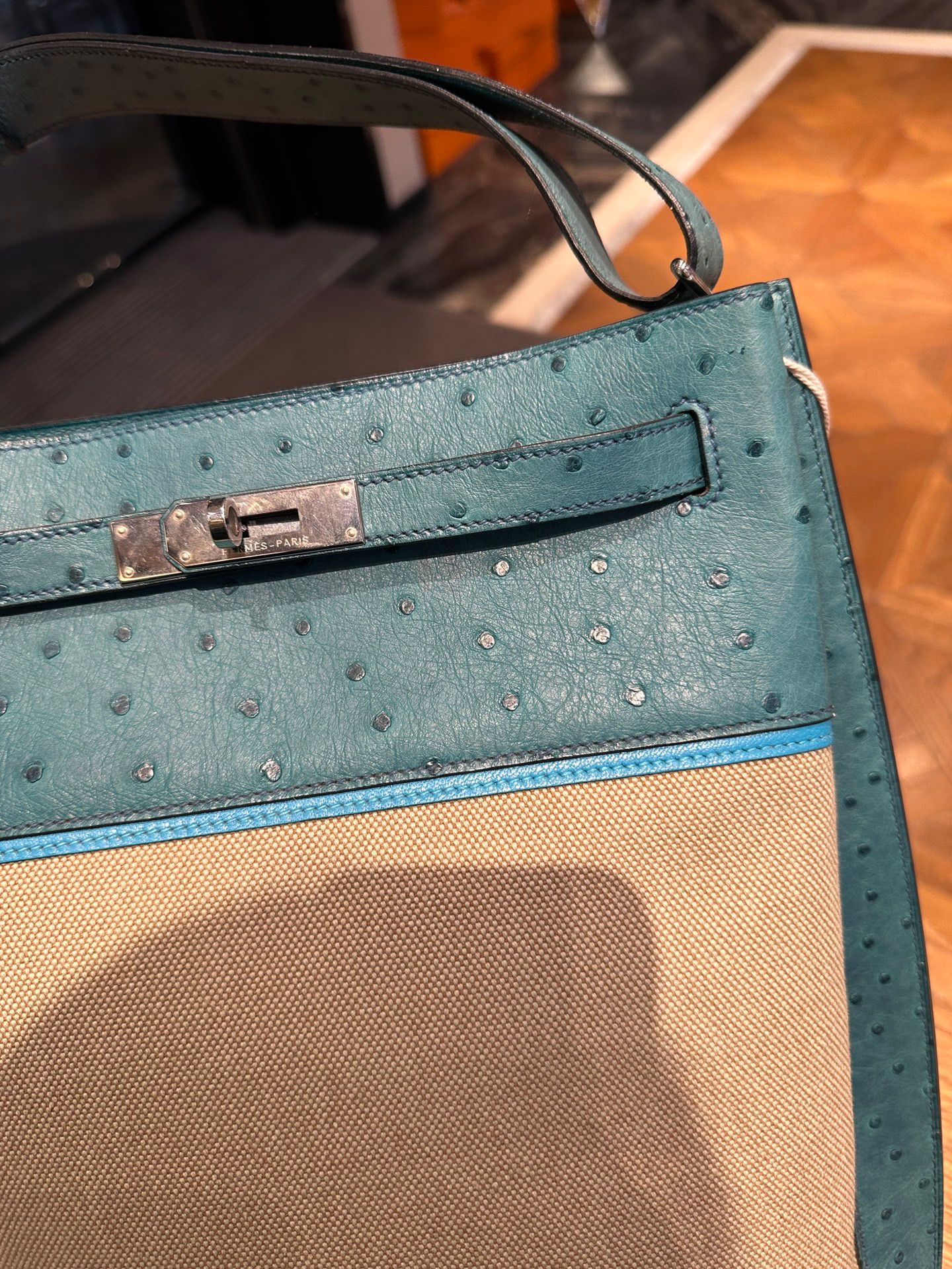 HERMES Ostrich Toile So Kelly 26 - Image 4