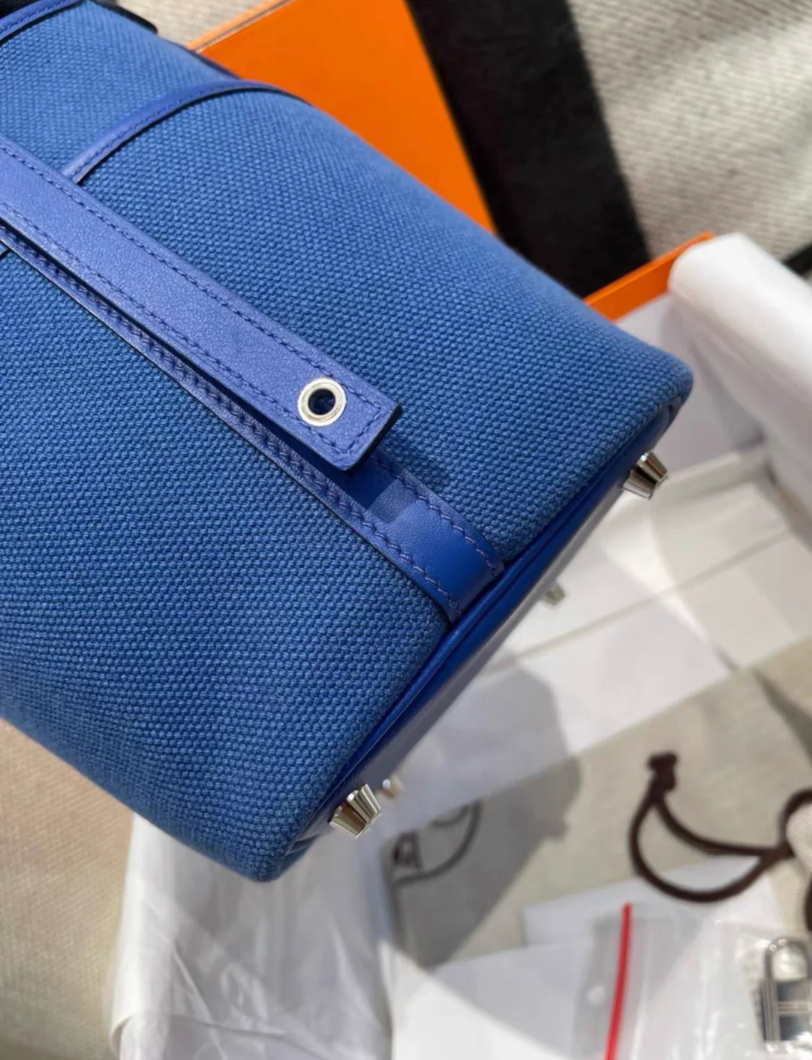 Hermès Picotin Cargo 18 Bleu France Swift and Toile Canvas Palladium Hardware - Image 5
