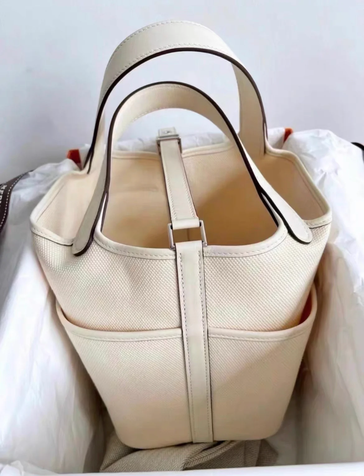 Hermès Picotin Cargo 18 Nata Swift and Toile Canvas Palladium Hardware - Image 3