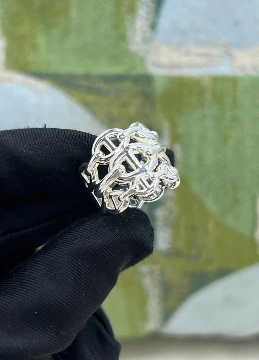 HERMES Sterling Silver Chain D'Ancre Enchained GM Ring Size 52 - Image 3