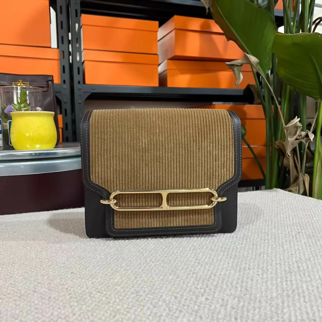 HERMES Velours Cotele Swift Sac Roulis 23 Tabac Camel Ebene