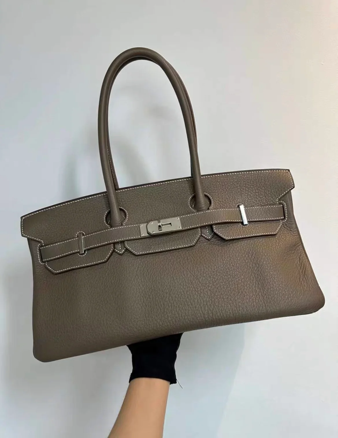 HERMES shoulder Birkin Etoupe palladium hardware - Image 9