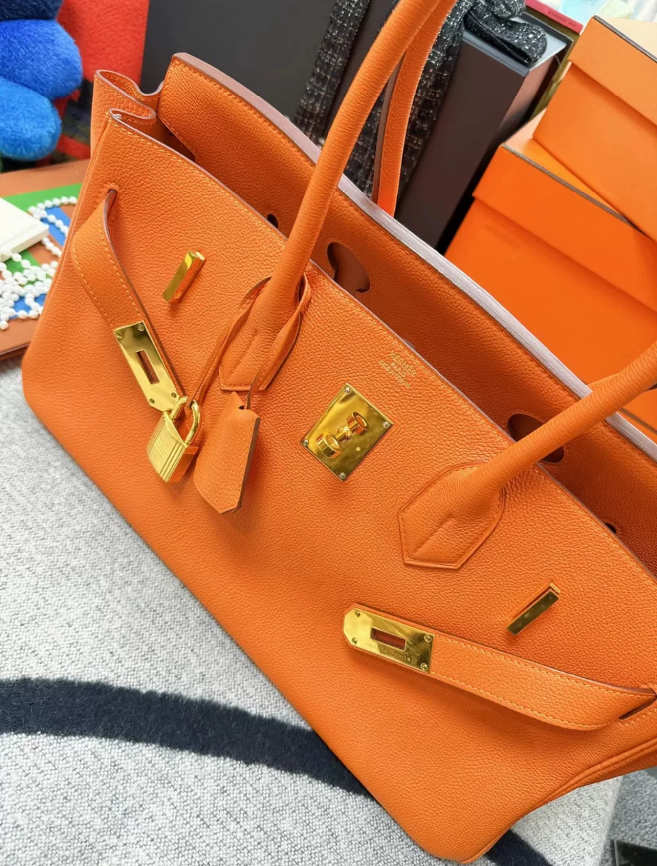 Hermes Shoulder Birkin Orange Togo Leather Gold Hardware - Image 5
